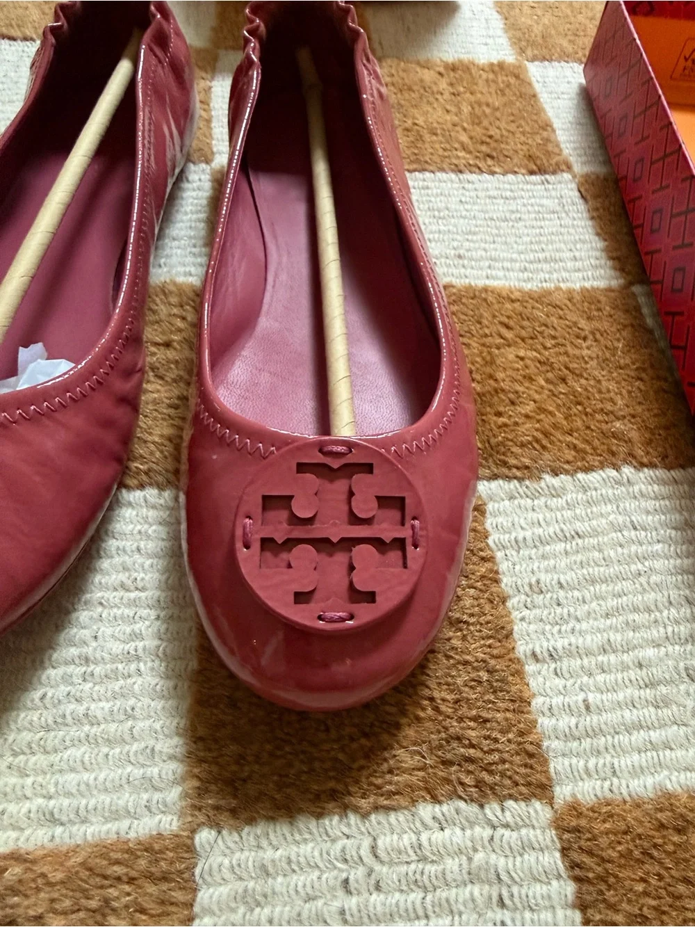 Tory Burch Patent Leather Minnie Travel Ballet Flats.
